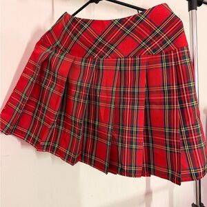 SHEIN Red Tartan Pleated Mini Skirt